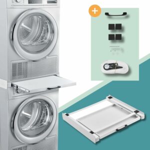 Supporto Universale in Metallo Sovrapposizione per Lavatrice e Asciugatrice con Ripiano Estraibile Kit di Congiunzione