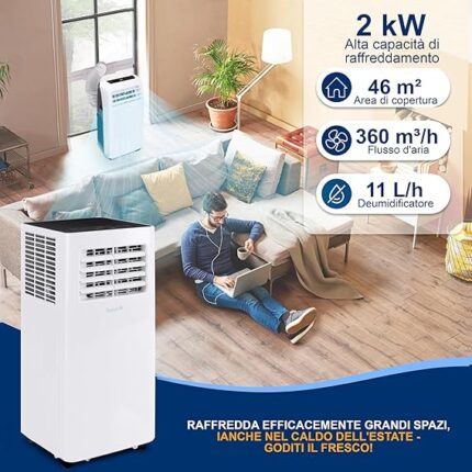 SereneLife Condizionatore Portatile 9,000 BTU, Deumidificatore e Ventilatore