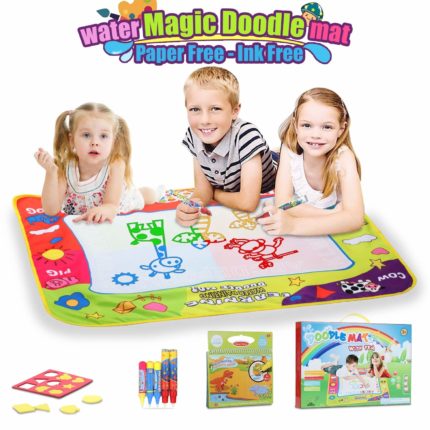Lenbest Doodle Tappeto Magico, 80cm x 60cm Tappeto Magico ad Acqua con 1 Libro Acquatico Disegno, 5 Pennarelli Magiche e 9 Francobolli