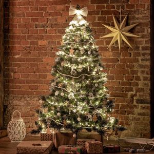 Fairy Trees Pino con punte innevate asp. naturale supporto in legno