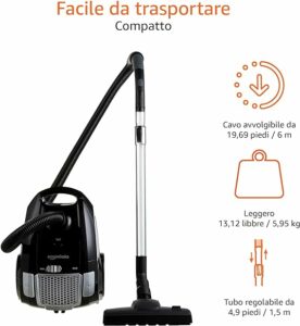 Amazon Basics, Potente Aspirapolvere a Cilindro, con Sacchetto