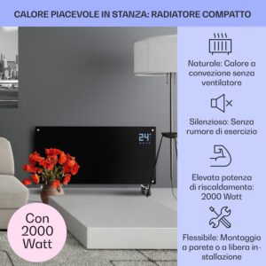 Klarstein Stufa Elettrica Basso Consumo, Stufa Elettrica 2000W, Termoconvettore con Rotelle, Termosifone Elettrico Portatile