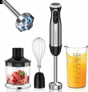 Bonsenkitchen Frullatore a Immersione Multifunzione 4 in 1, Minipimer in Acciaio Inox